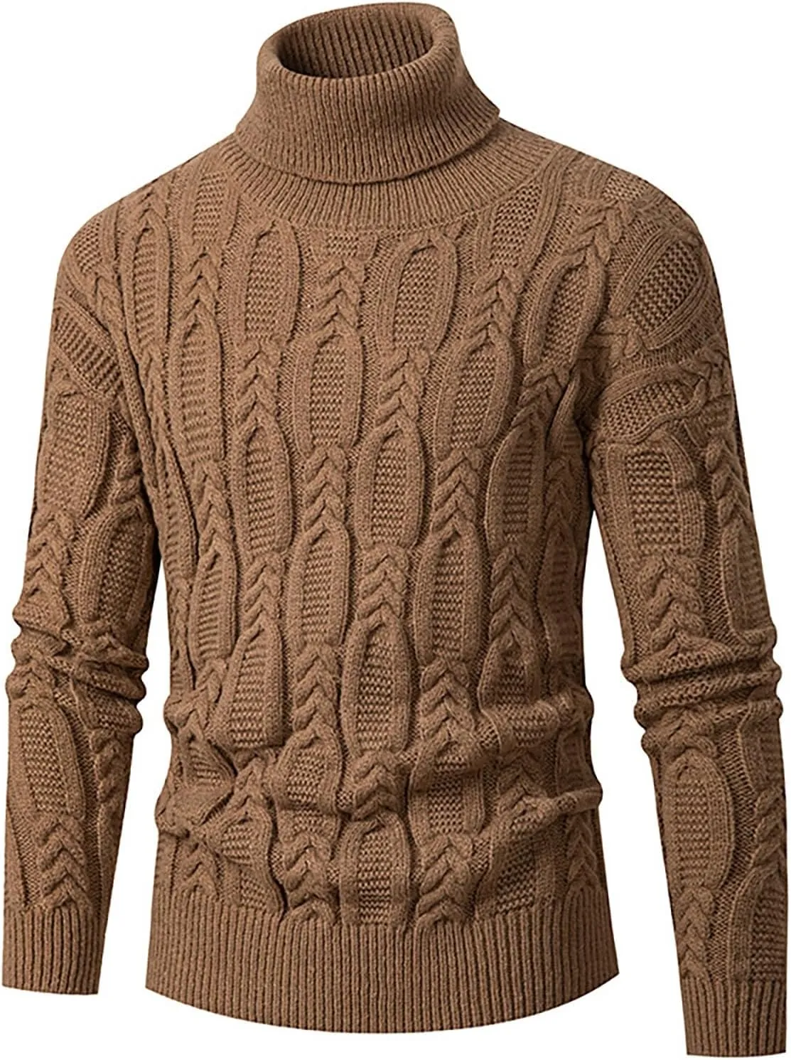 Cable Knit Sweaters for Men Turtleneck Long Sleeve Pullover Sweater Slim Fit Knitted Sweatshirts Winter Warm Coat Top