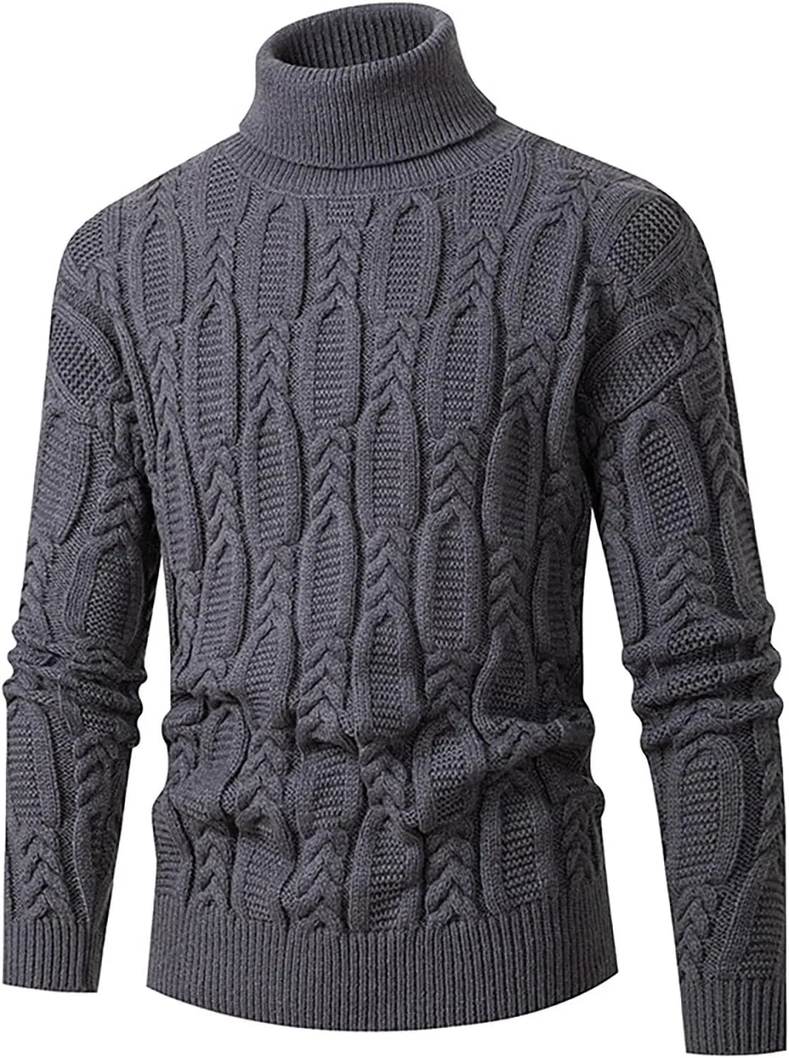 Cable Knit Sweaters for Men Turtleneck Long Sleeve Pullover Sweater Slim Fit Knitted Sweatshirts Winter Warm Coat Top