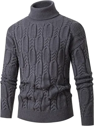Cable Knit Sweaters for Men Turtleneck Long Sleeve Pullover Sweater Slim Fit Knitted Sweatshirts Winter Warm Coat Top