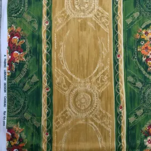 Cadeau Damask Vintage Blossom Floral Cotton Fabric 140cm, Green/Gold