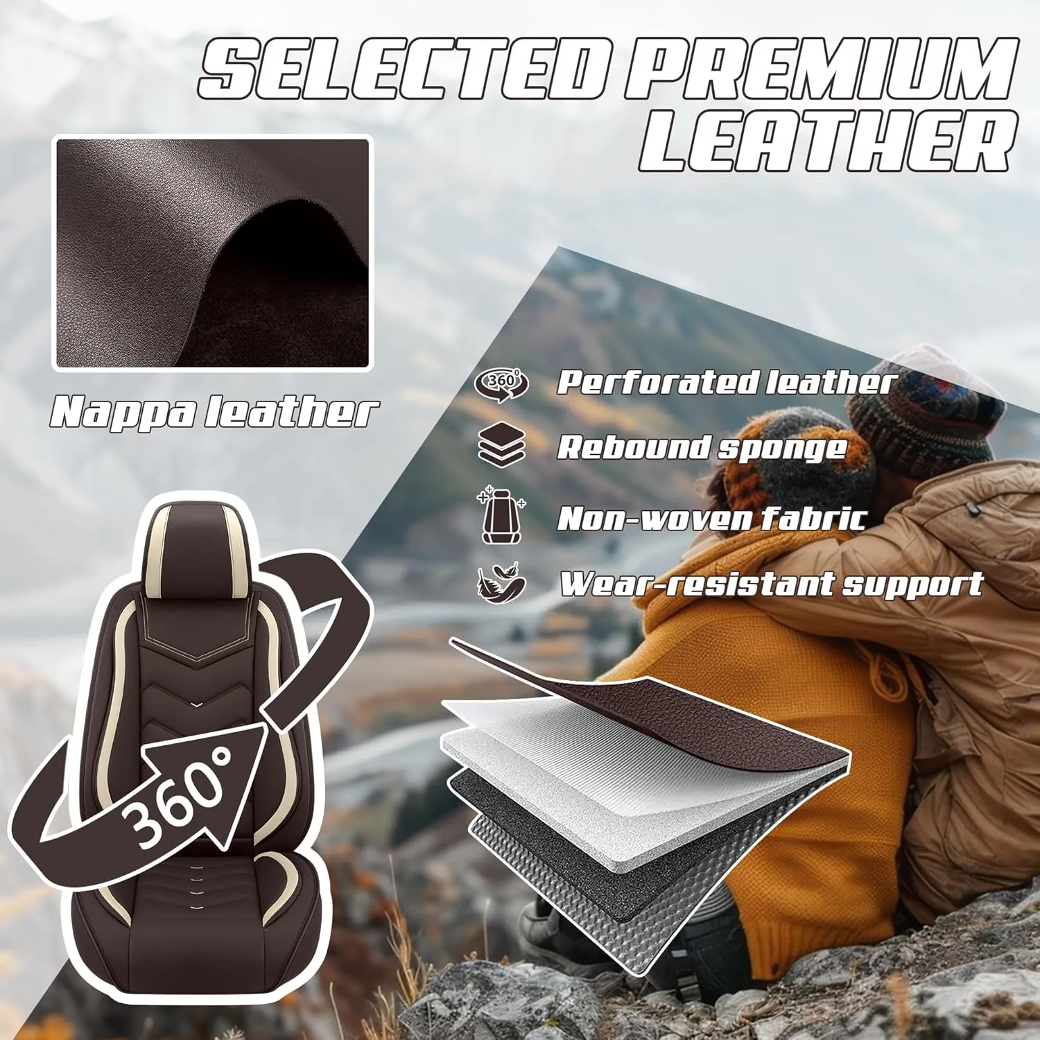 Car Seat Covers Fit for Acura Integra 2000-2025, Stylish Sport Seat Covers, Waterproof Wear-Resistant Premium Nappa Leather Car Seat Cover.(2 Pcs Front/Coffee Color)