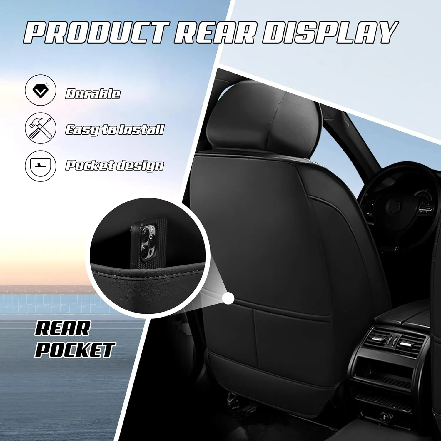 Car Seat Covers Fit for Volkswagen 2000-2025, Stylish Sport Seat Covers, Waterproof Wear-Resistant Premium Nappa Leather Car Seat Covers.(2 Pcs Front/Black)
