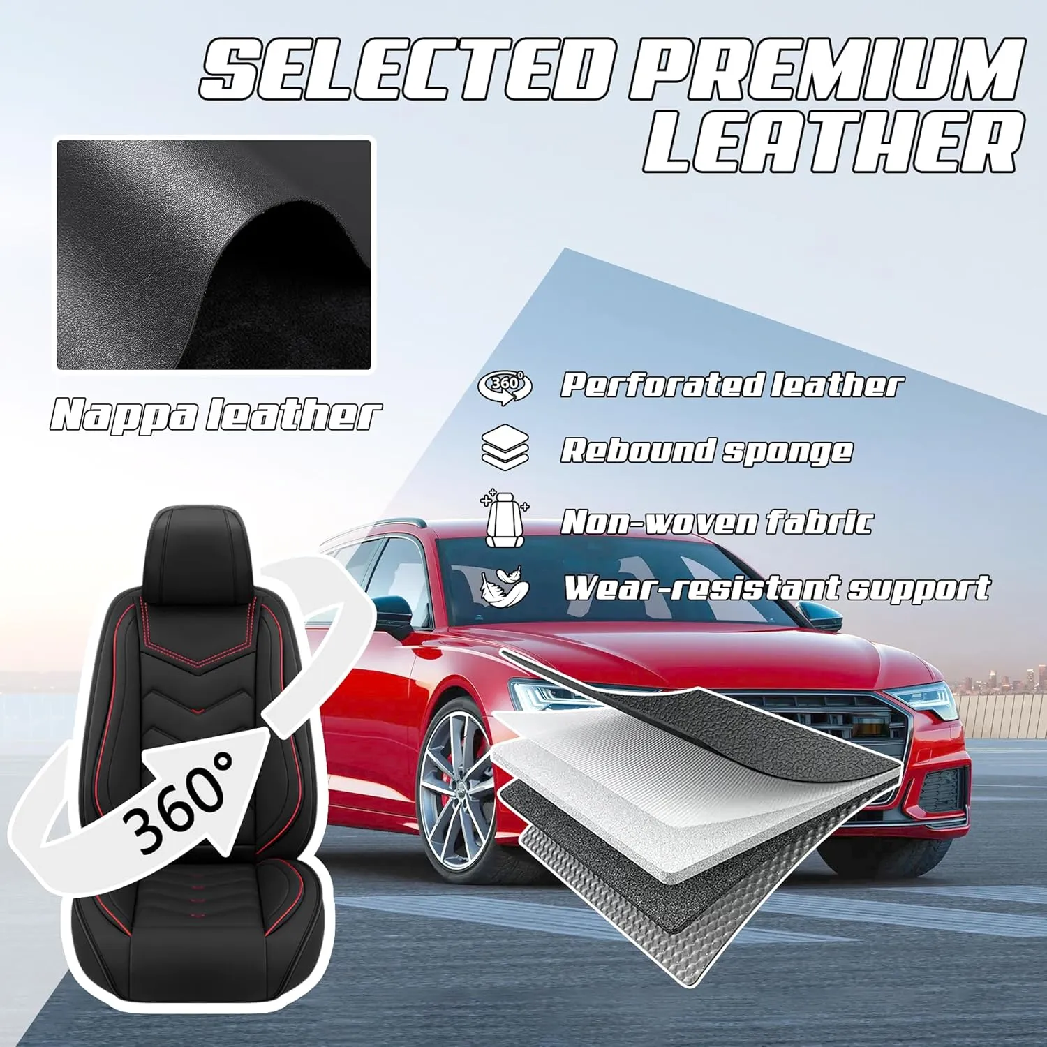 Car Seat Covers Fit for Volkswagen 2000-2025, Stylish Sport Seat Covers, Waterproof Wear-Resistant Premium Nappa Leather Car Seat Covers.(2 Pcs Front/Black)