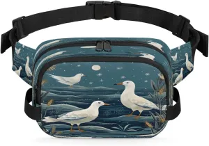 Cartoon Seagull Print Men's and Women's Waist Pack Crossbody Marine Theme Seagulls Waist Pack Running Strap, Adjustable Shoulder Strap - For Hiking and Running Exercise Fitness