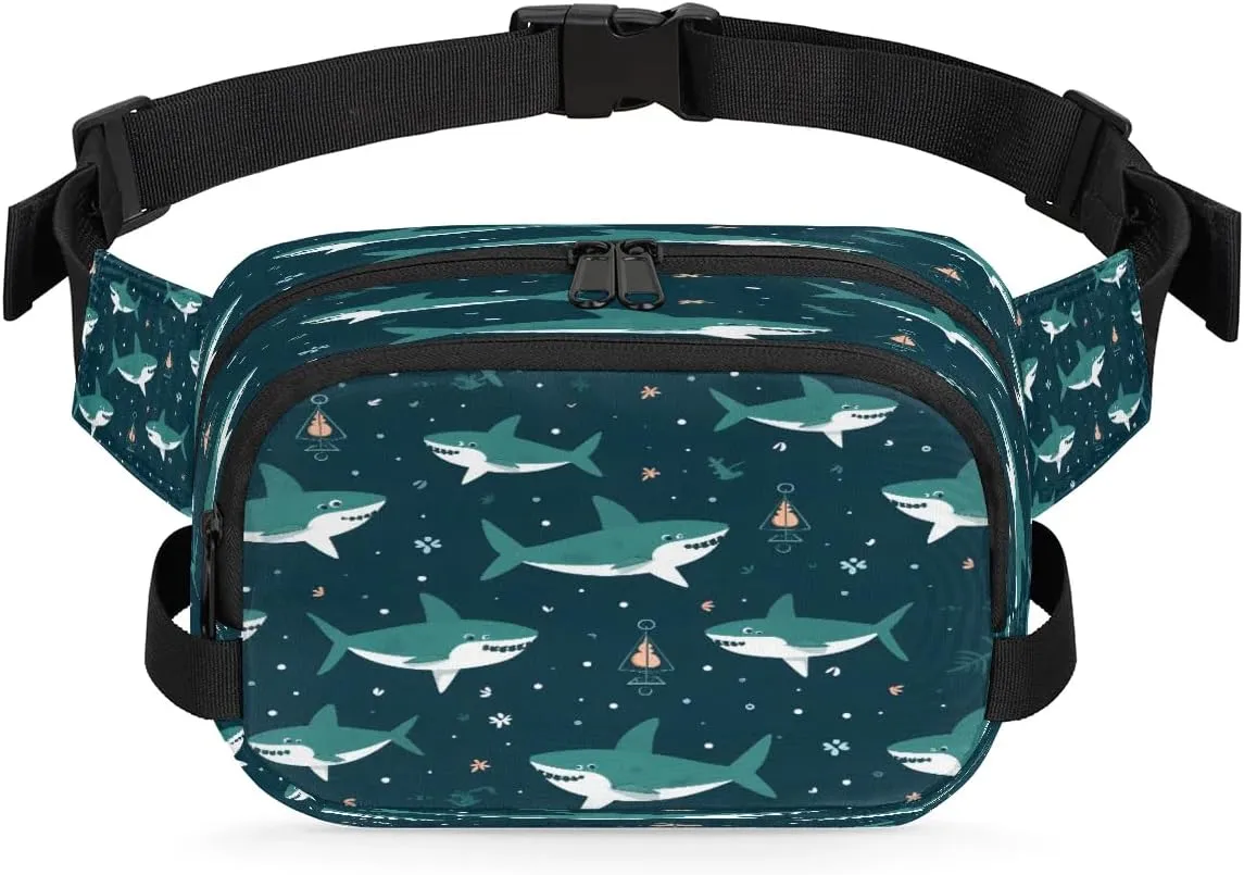 Cartoon Shark Men's and Women's Waist Pack Crossbody Shark Prints Waist Pack Running Strap, Adjustable Shoulder Strap - For Hiking and Running Exercise Fitness