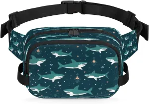 Cartoon Shark Men's and Women's Waist Pack Crossbody Shark Prints Waist Pack Running Strap, Adjustable Shoulder Strap - For Hiking and Running Exercise Fitness