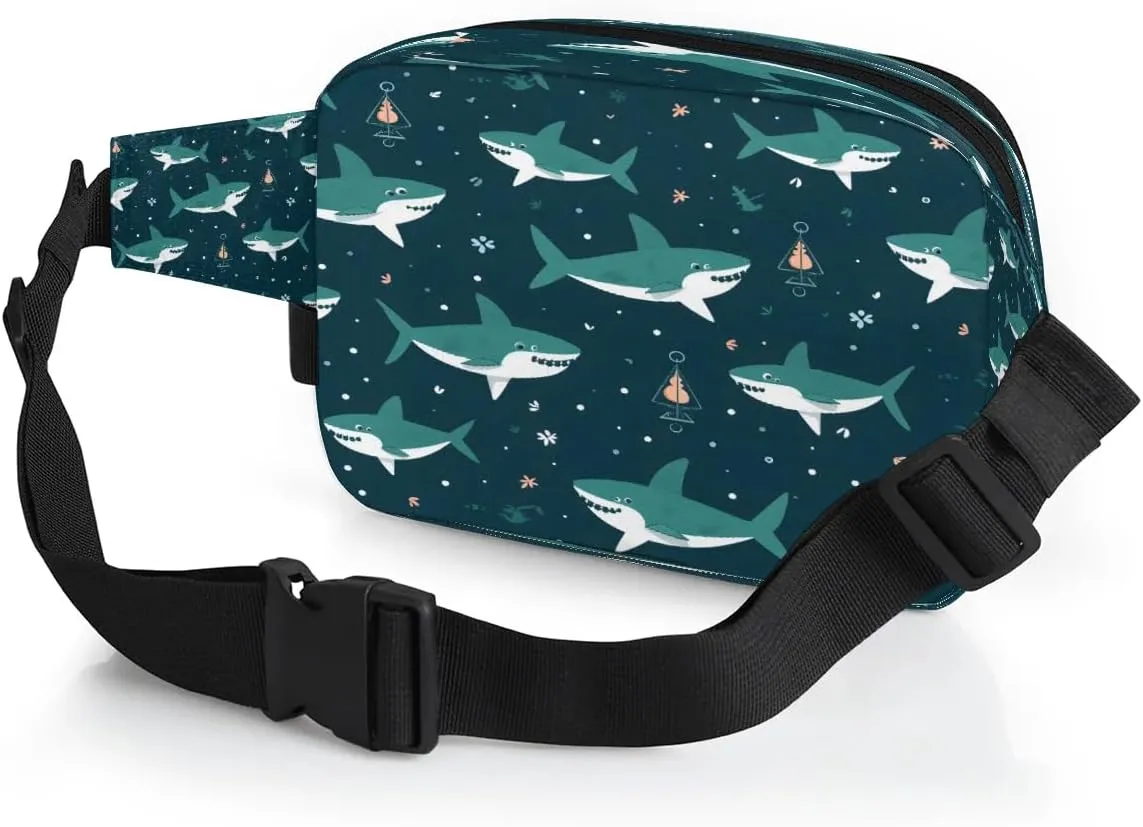 Cartoon Shark Men's and Women's Waist Pack Crossbody Shark Prints Waist Pack Running Strap, Adjustable Shoulder Strap - For Hiking and Running Exercise Fitness