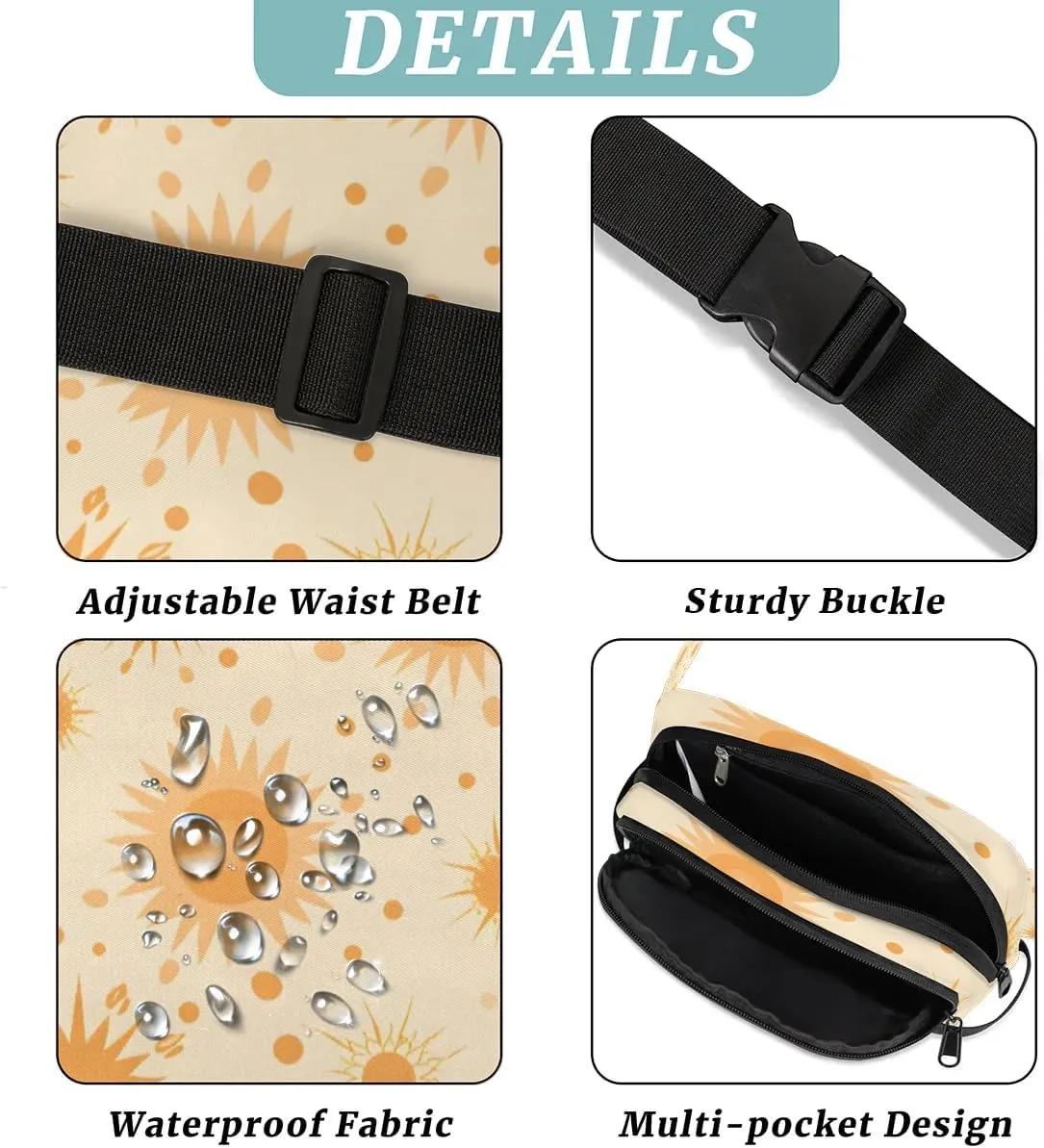 Cartoon Sun Crossbody Bags for Women Trendy Waterproof Fanny Pack with Adjustable Strap Fanny Pack for Travel Shopping Running and Daily Use