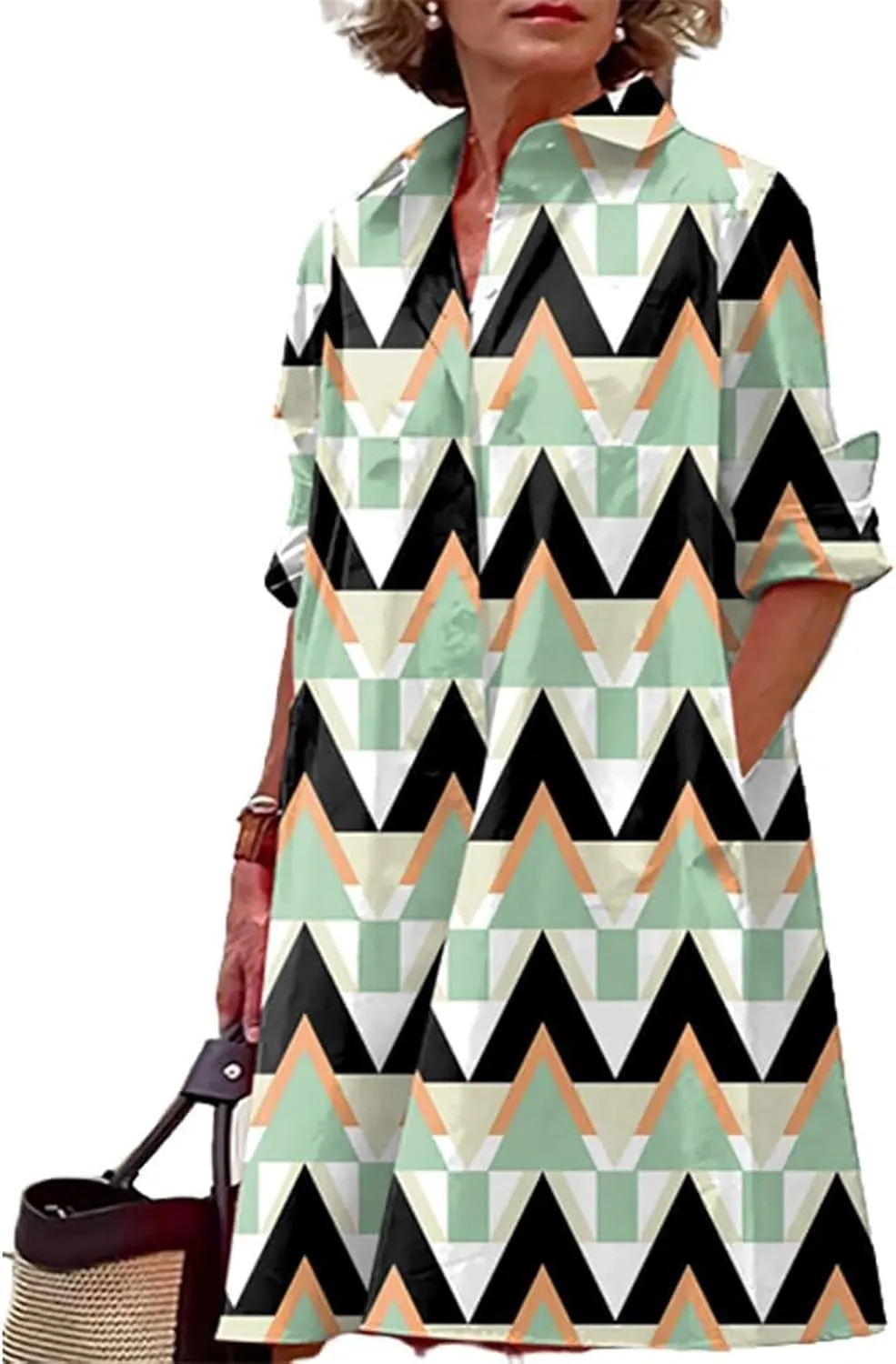 Casual Summer Dresses for Women 2025,Women's Long Sleeve Button Down Shirt Summer Dress Loose Fit Midi Shirt Dresses