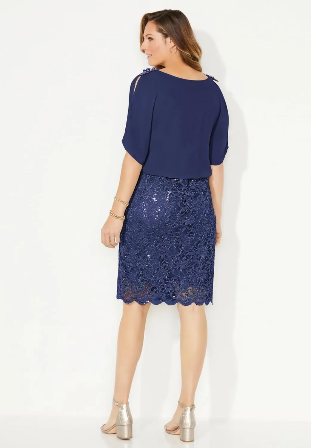 Catherines Women's Plus Size Embellished Open Sleeve Dress