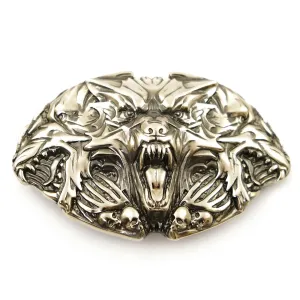 Cerberus Belt Buckle, Handmade multi-headed dog Hound of Hades german silver belt buckle