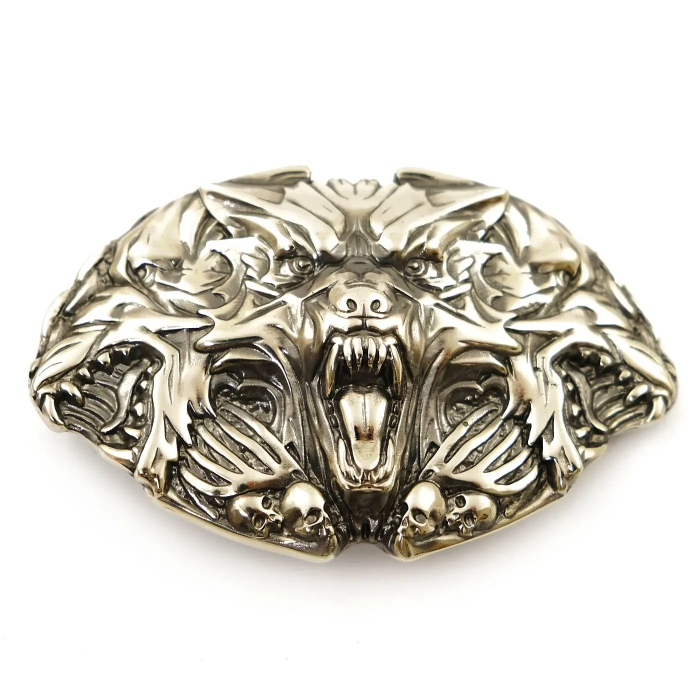 Cerberus Belt Buckle, Handmade multi-headed dog Hound of Hades german silver belt buckle