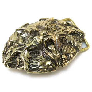 Cerberus Belt Buckle, Handmade multi-headed dog Hound of Hades solid brass belt buckle