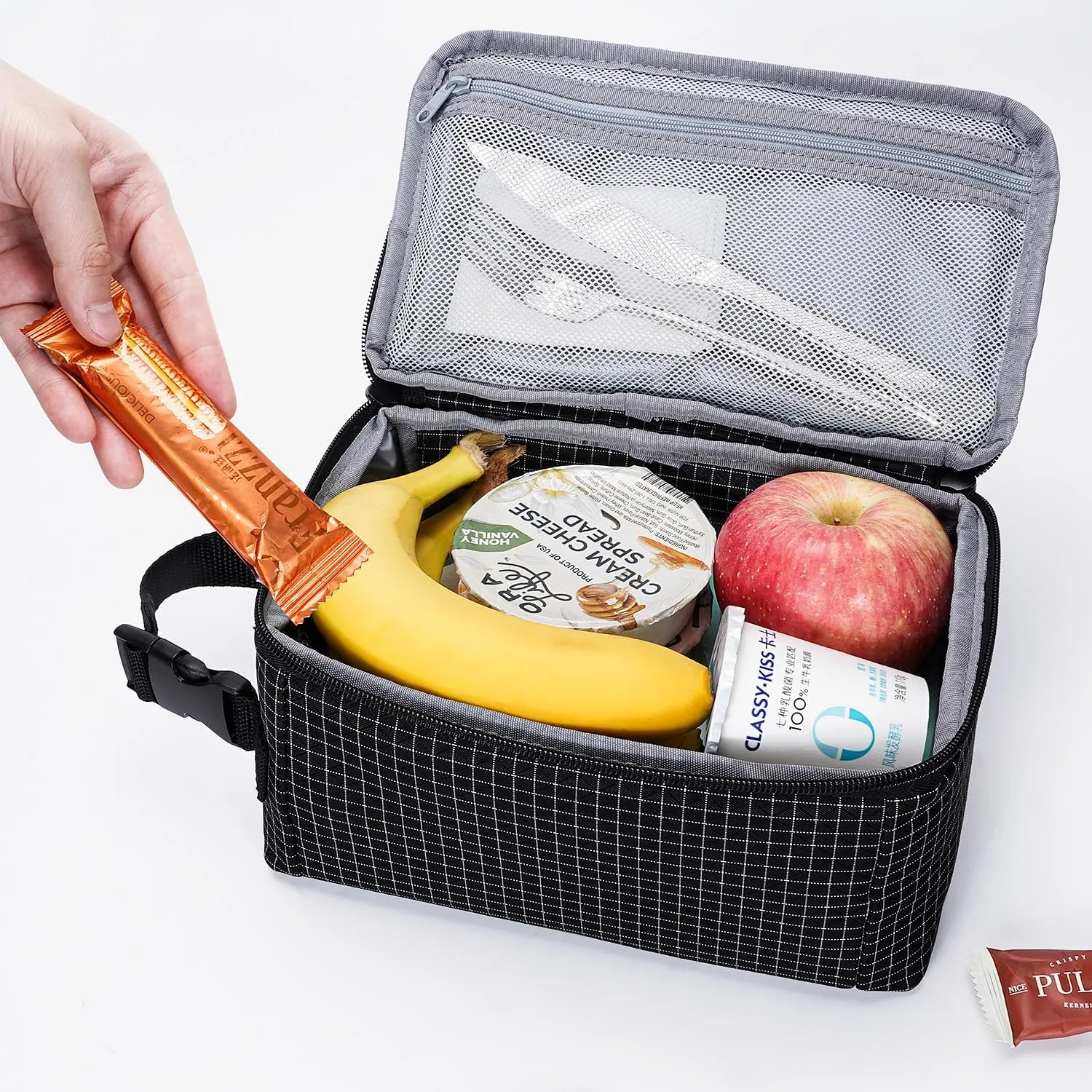 Cerbonny Small Lunch Box,Freezable Lunch Bag for Adults & Kids,Small Lunch Box for Men,Mini Cooler Bag with Buckle Handle,Insulated Cooler Bag for Work School Travel(Black Check)