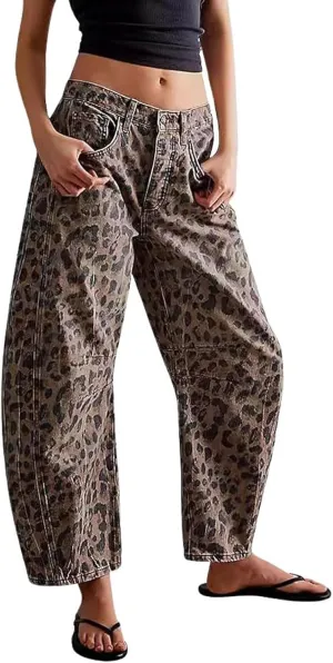 CHARTOU Women's Wide Leg Cropped Baggy Y2k Mid Rise Jeans - Boyfriend Harem Denim Pants