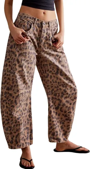 CHARTOU Women's Wide Leg Cropped Baggy Y2k Mid Rise Jeans - Boyfriend Harem Denim Pants
