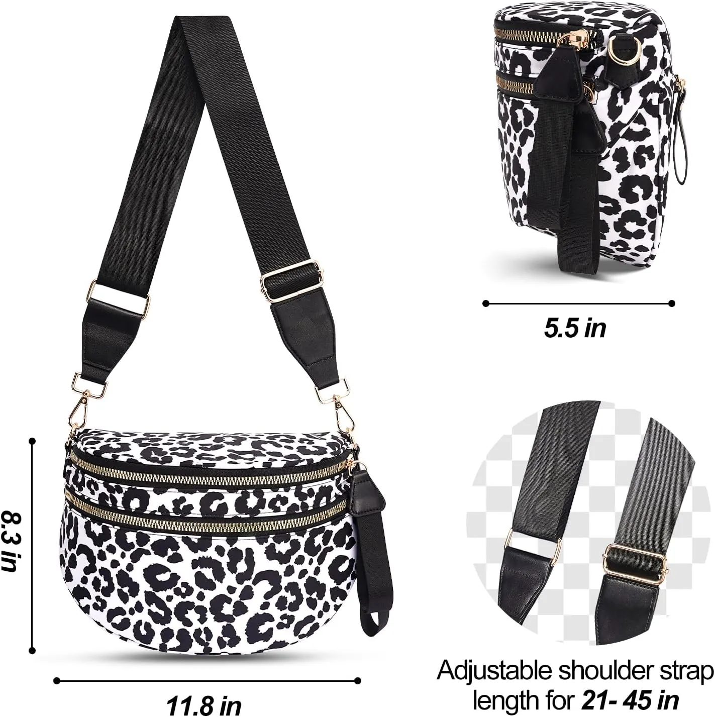 Checkered Crossbody Bag,Nylon Bum Bags for Women Crossbody,Spacious Sling Bag Purse Fanny Packs with Shoulder Strap