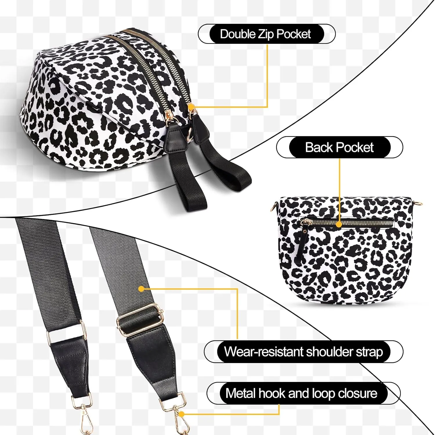 Checkered Crossbody Bag,Nylon Bum Bags for Women Crossbody,Spacious Sling Bag Purse Fanny Packs with Shoulder Strap