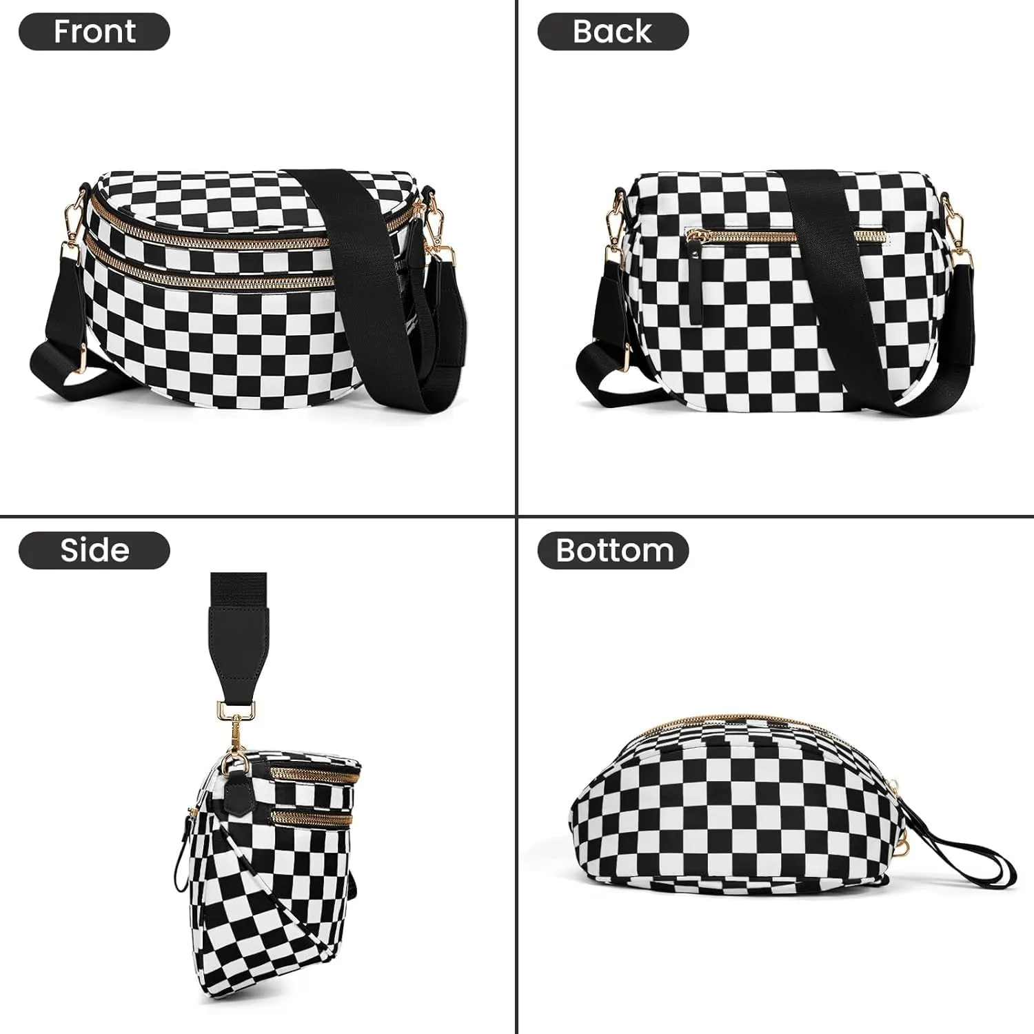 Checkered Crossbody Bag,Nylon Crossbody Bags for Wome Black and White Checkered Purse Belt Bag Oversized Fanny Pack (Pink)