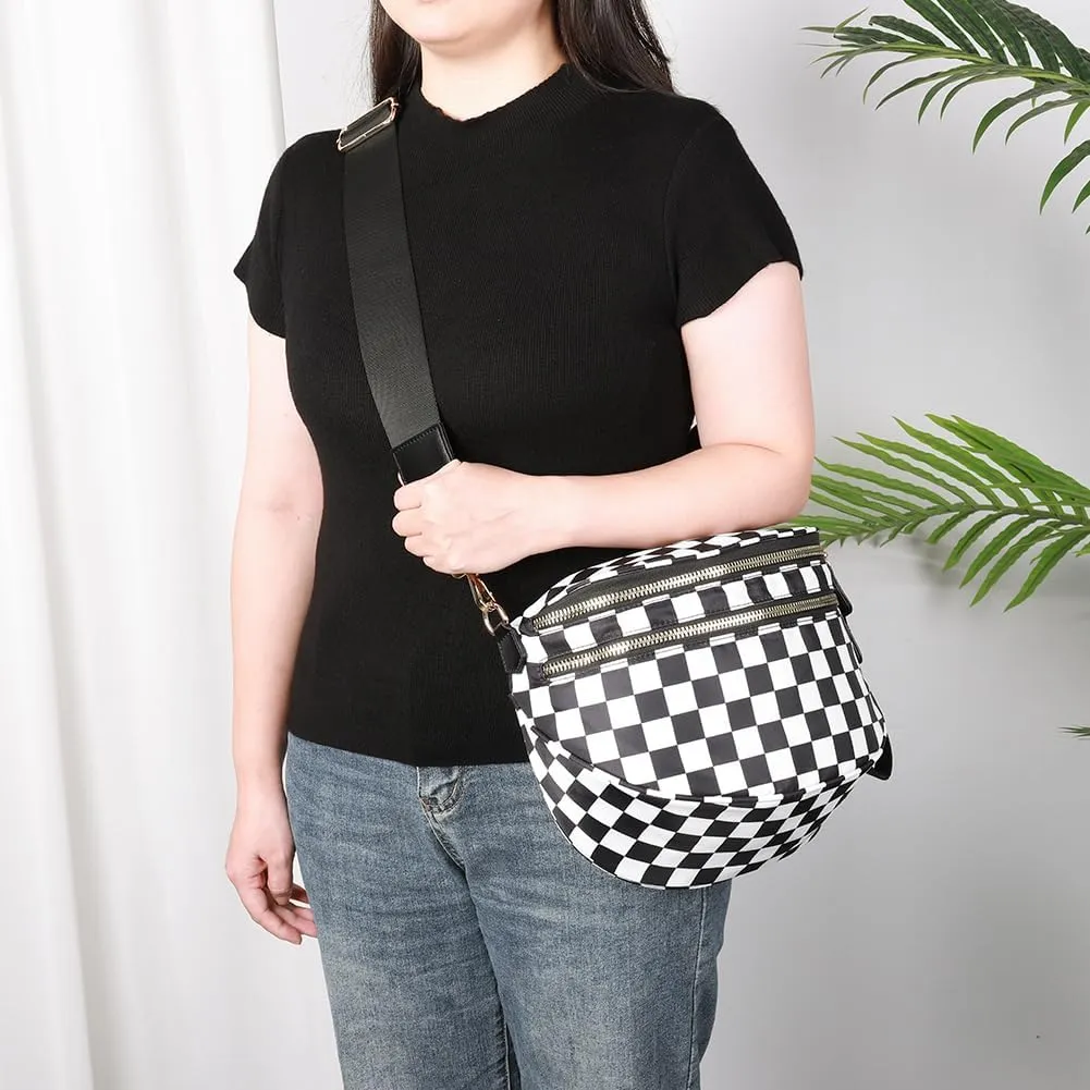 Checkered Crossbody Bags Purse Fanny Packs for Women Checkerboard Bum Sling Nylon Belt Bag Handbags Trendy