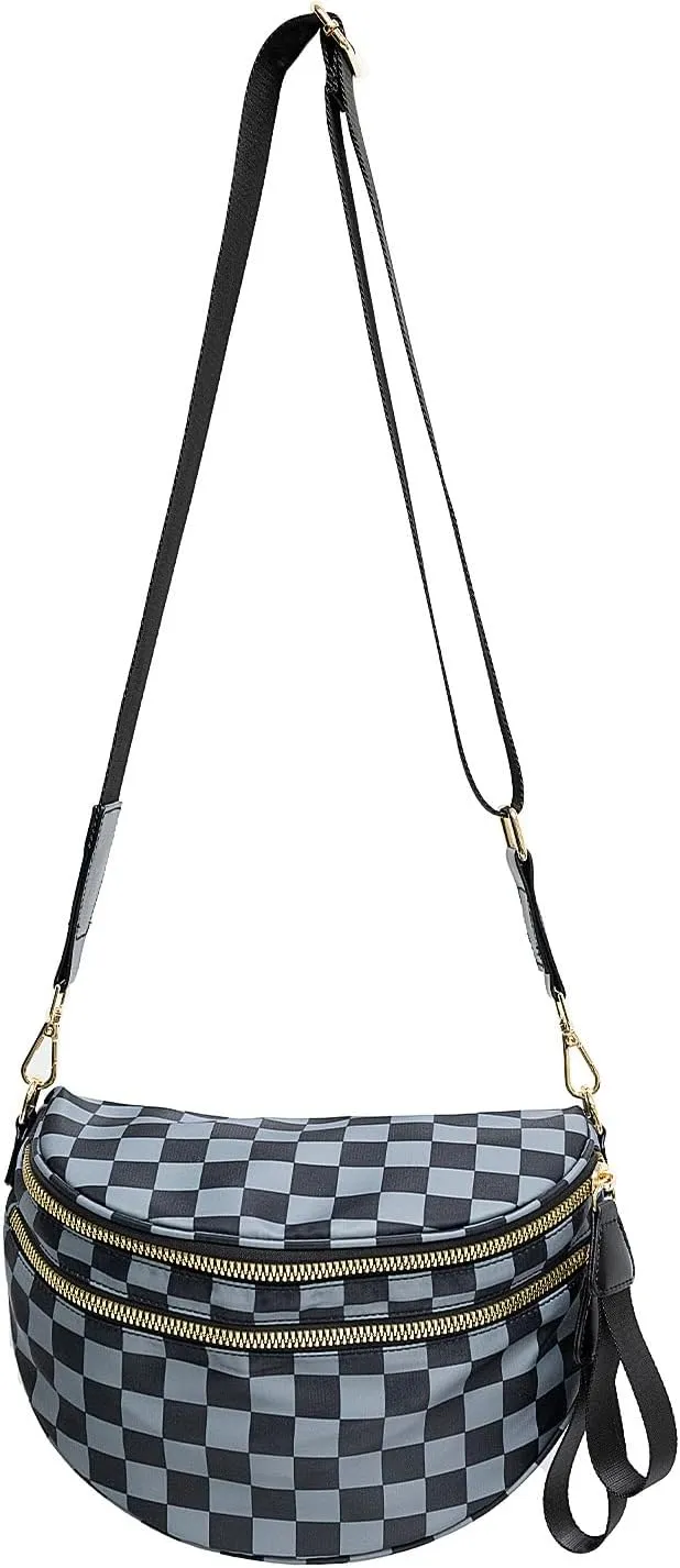 Checkered Crossbody Bags Purse Fanny Packs for Women Checkerboard Bum Sling Nylon Belt Bag Handbags Trendy
