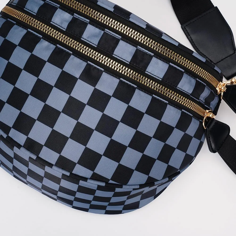 Checkered Crossbody Bags Purse Fanny Packs for Women Checkerboard Bum Sling Nylon Belt Bag Handbags Trendy