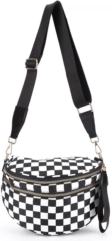 Checkered Crossbody Bags Purse Fanny Packs for Women Checkerboard Bum Sling Nylon Belt Bag Handbags Trendy