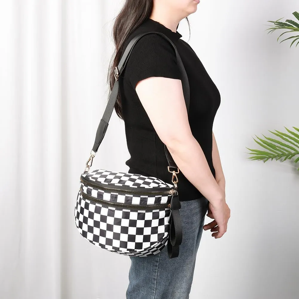 Checkered Crossbody Bags Purse Fanny Packs for Women Checkerboard Bum Sling Nylon Belt Bag Handbags Trendy