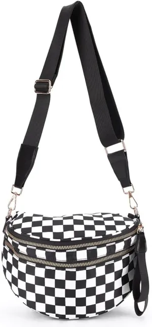 Checkered Crossbody Bags Purse Fanny Packs for Women Checkerboard Bum Sling Nylon Belt Bag Handbags Trendy