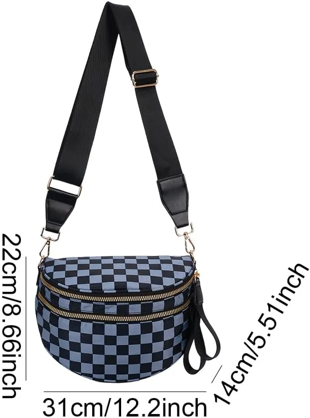 Checkered Crossbody Bags Purse Fanny Packs for Women Checkerboard Bum Sling Nylon Belt Bag Handbags Trendy