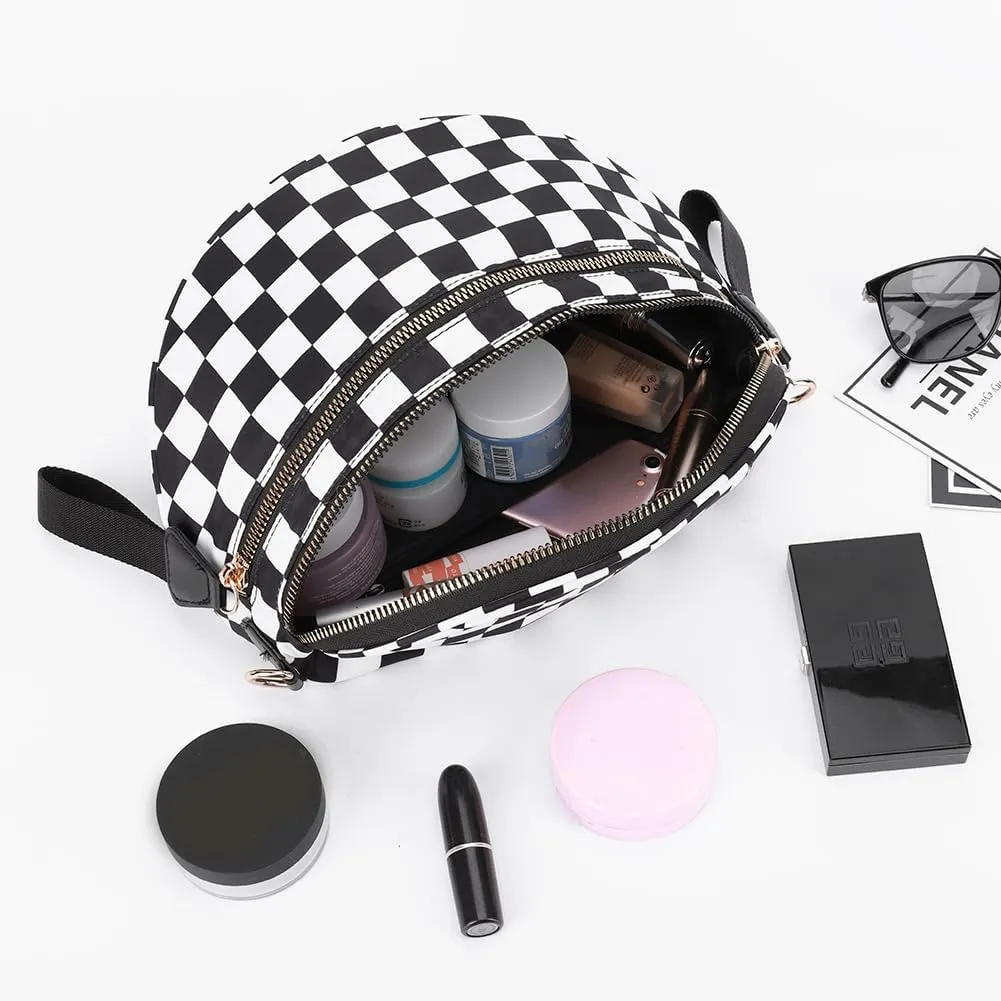 Checkered Crossbody Bags Purse Fanny Packs for Women Checkerboard Bum Sling Nylon Belt Bag Handbags Trendy