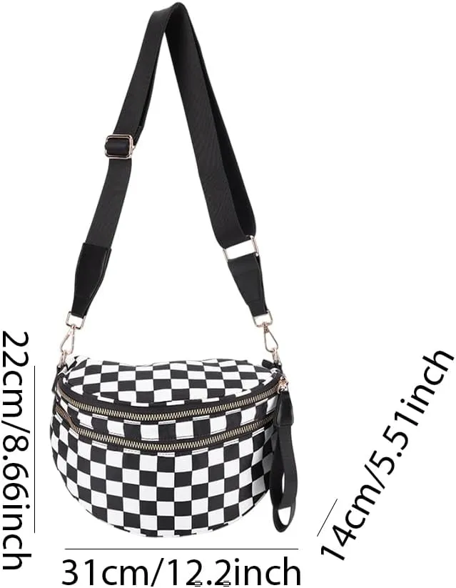 Checkered Crossbody Bags Purse Fanny Packs for Women Checkerboard Bum Sling Nylon Belt Bag Handbags Trendy