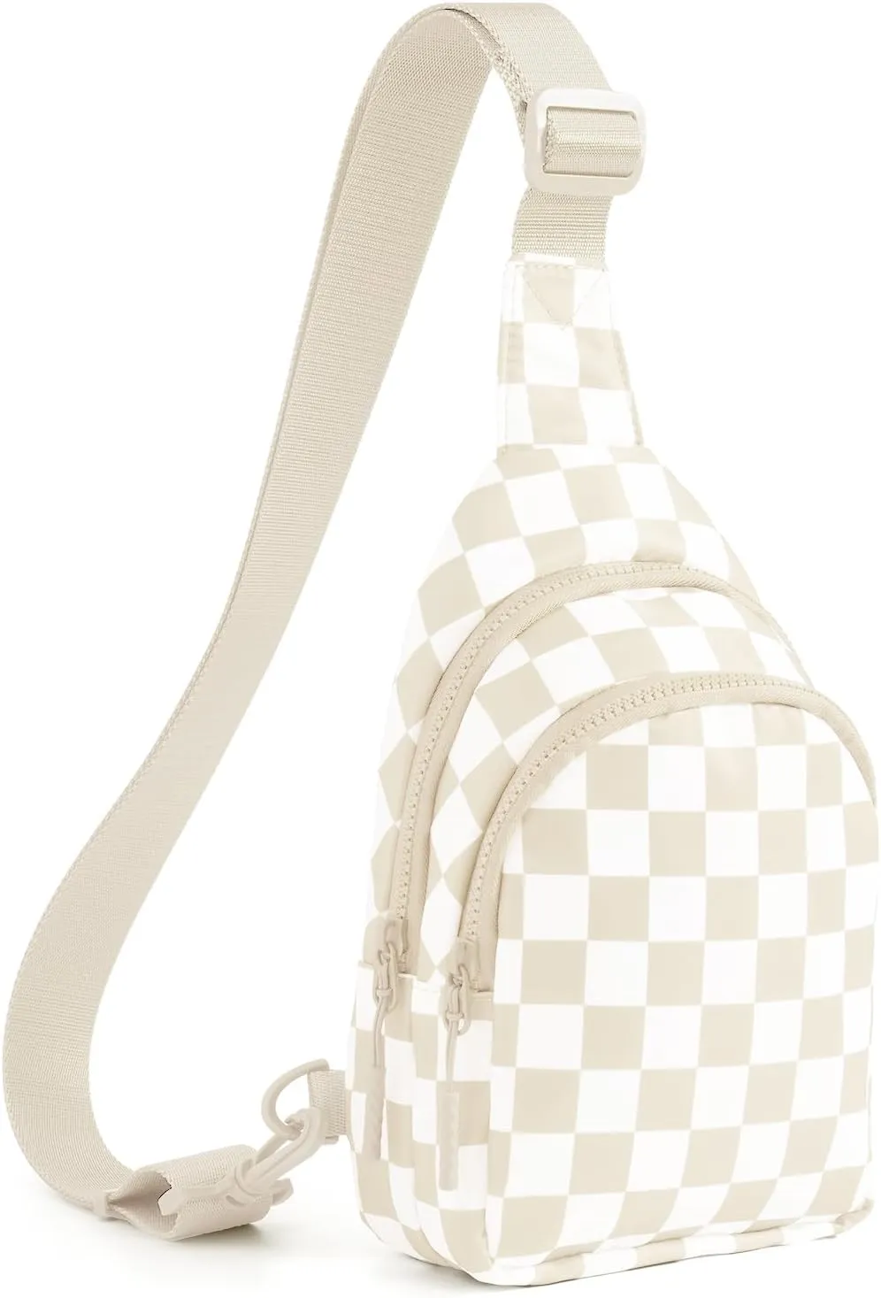 Checkered Sling Bag for Women Small Backpack Crossbody Chest Bag Fanny Packs Purses (Checkered Sling Bag - Beige)
