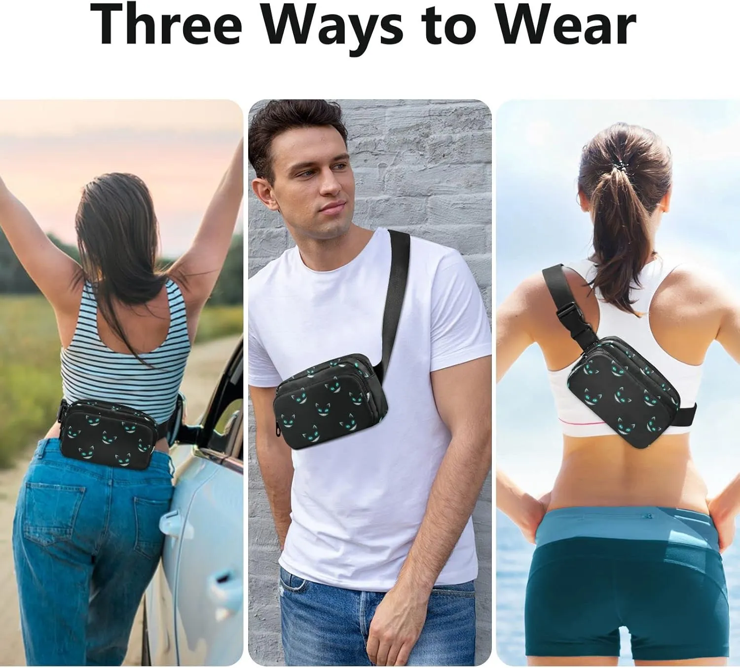 Cheshire Cat Texture Fanny Packs for Women & Men Waterproof Waist Pack Fashion Casual Crossbody Bags Hip Bum Bag with Adjustable Strap Hands Free for Outdoors, Hiking, Running, Travel