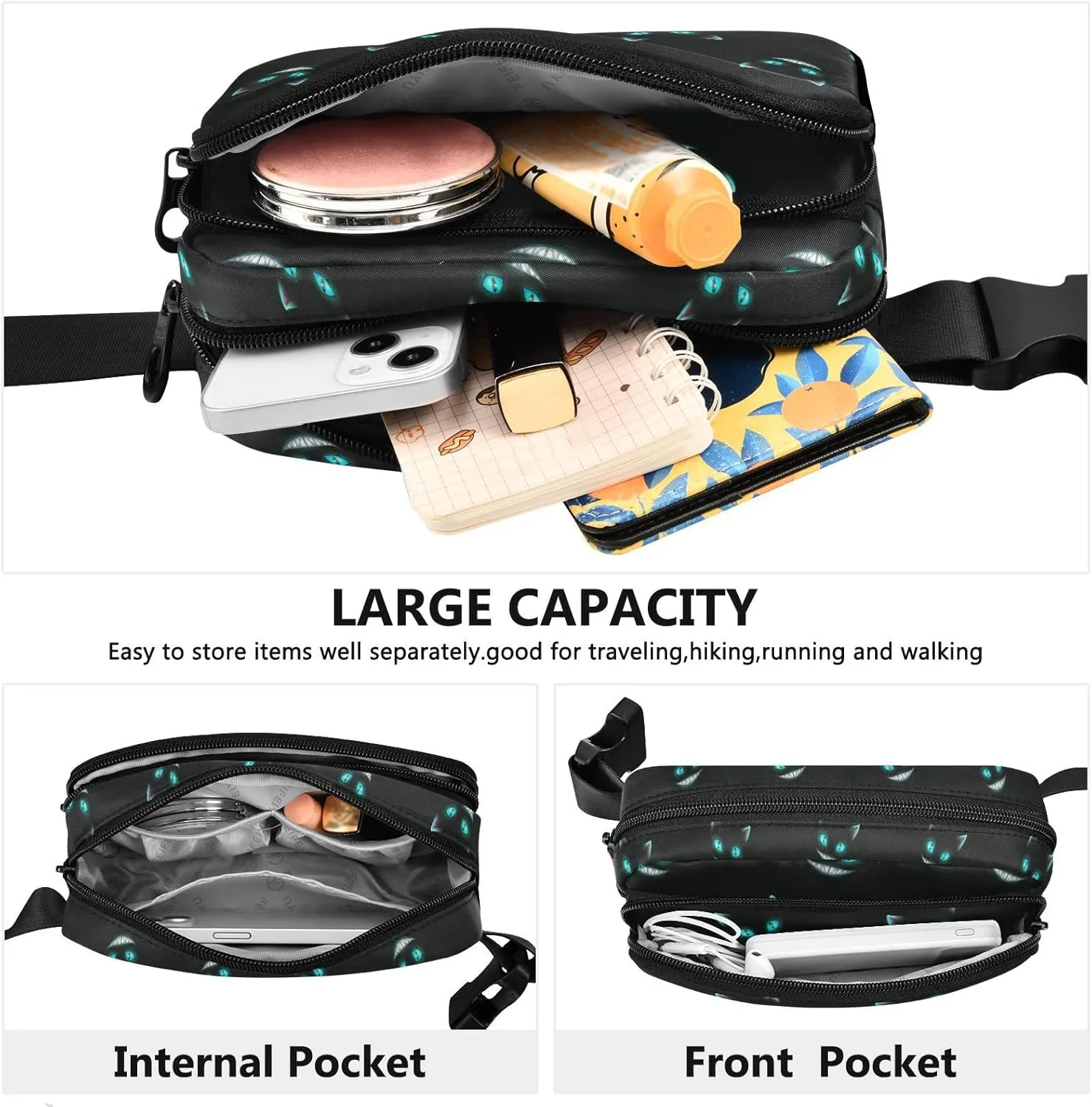 Cheshire Cat Texture Fanny Packs for Women & Men Waterproof Waist Pack Fashion Casual Crossbody Bags Hip Bum Bag with Adjustable Strap Hands Free for Outdoors, Hiking, Running, Travel
