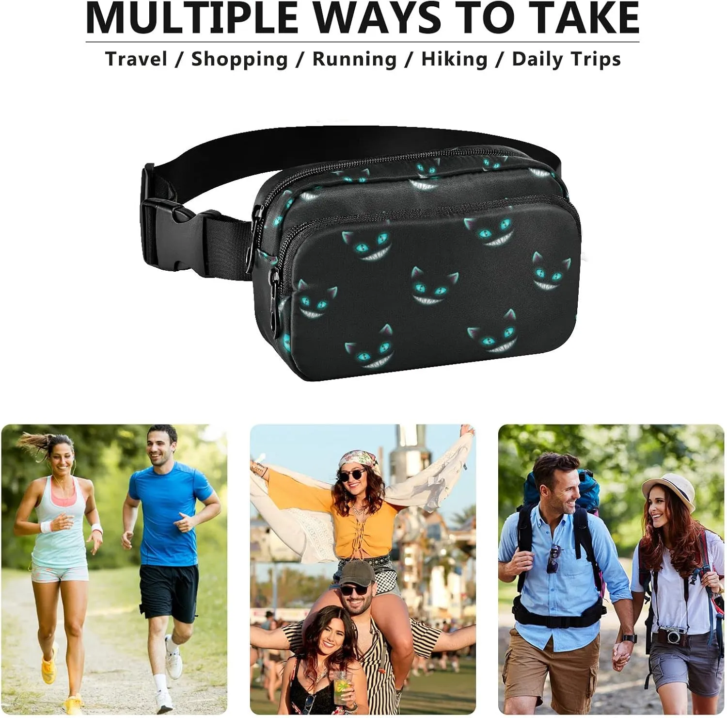 Cheshire Cat Texture Fanny Packs for Women & Men Waterproof Waist Pack Fashion Casual Crossbody Bags Hip Bum Bag with Adjustable Strap Hands Free for Outdoors, Hiking, Running, Travel