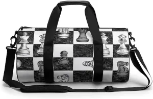 Chess Pattern Duffelbag Utility Bag Cylindrical Duffelbags Picnic Bags Easy Carry Satchels Durable Handbag Sports Duffel Bags 17.7in/9in/9in