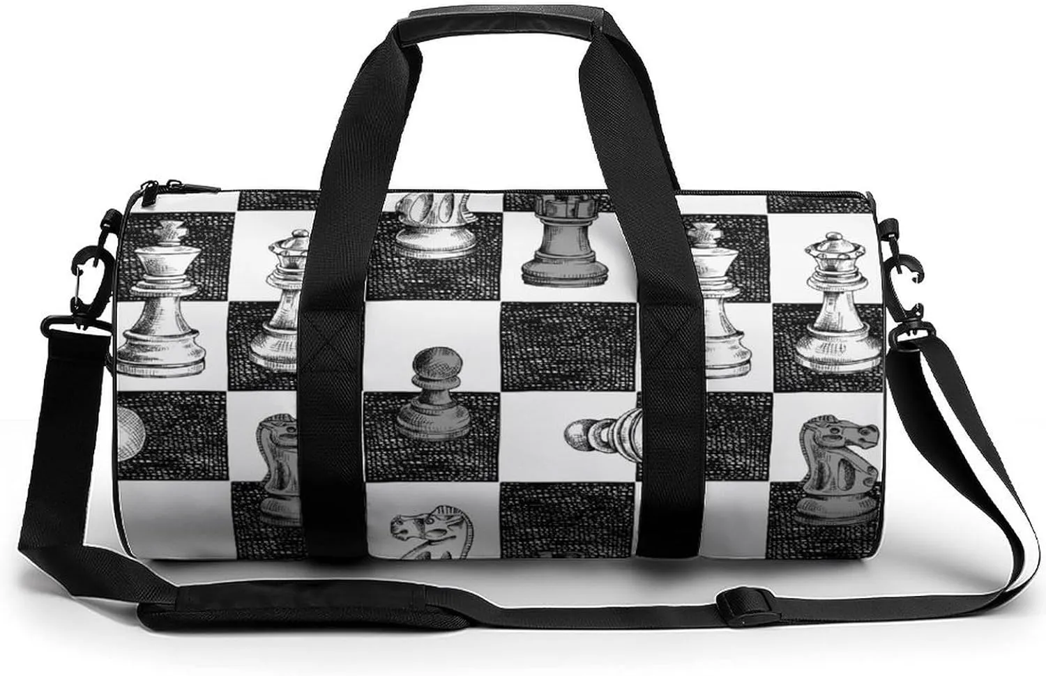 Chess Pattern Duffelbag Utility Bag Cylindrical Duffelbags Picnic Bags Easy Carry Satchels Durable Handbag Sports Duffel Bags 17.7in/9in/9in