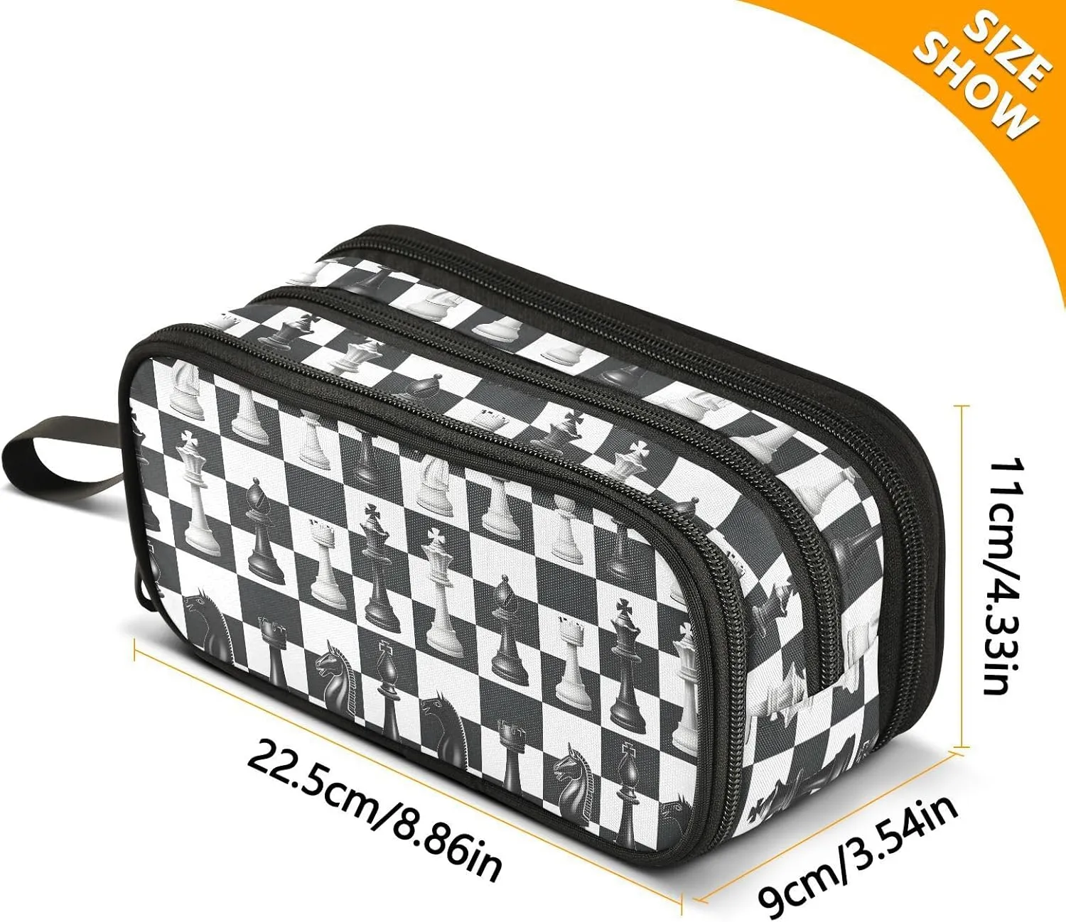 Chess Pencil Case Box Boys Girls Large Pencil Pouch Zipper Compartments Big Capacity Stationery Pen Bag Organizer Kids Teens Adults School
