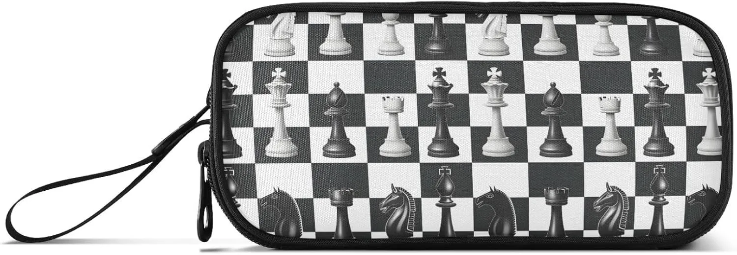 Chess Pencil Case Box Boys Girls Large Pencil Pouch Zipper Compartments Big Capacity Stationery Pen Bag Organizer Kids Teens Adults School