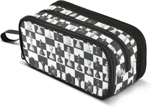 Chess Pencil Case Box Boys Girls Large Pencil Pouch Zipper Compartments Big Capacity Stationery Pen Bag Organizer Kids Teens Adults School