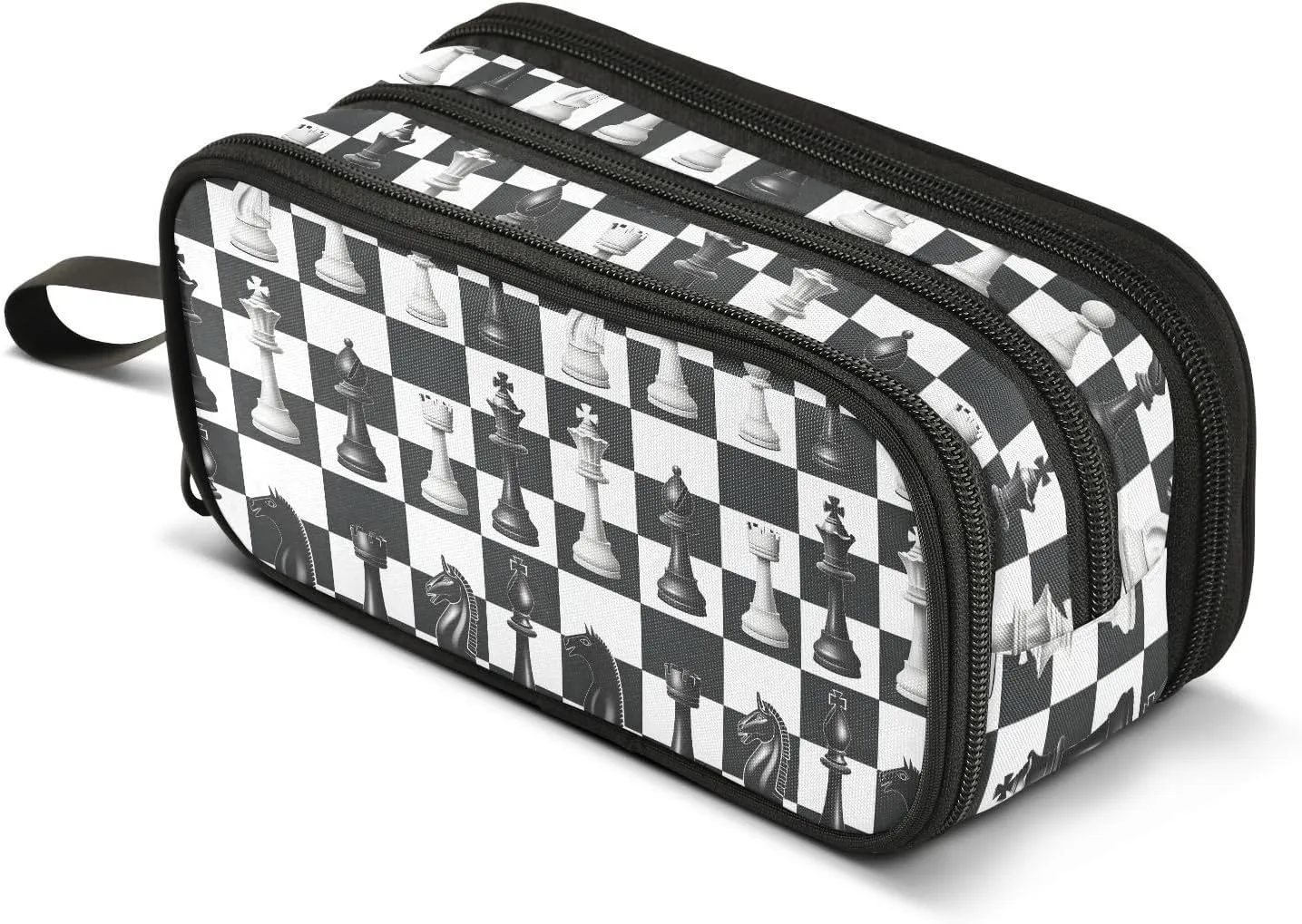 Chess Pencil Case Box Boys Girls Large Pencil Pouch Zipper Compartments Big Capacity Stationery Pen Bag Organizer Kids Teens Adults School