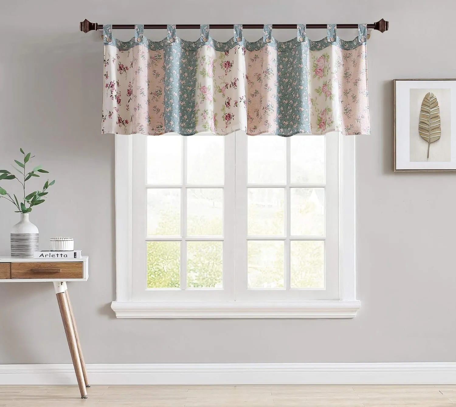 Chezmoi Collection Abbi Shabby Chic Curtain Floral Patchwork Valance Tab Top Home Decoration Window Treatment, 84" x 21"