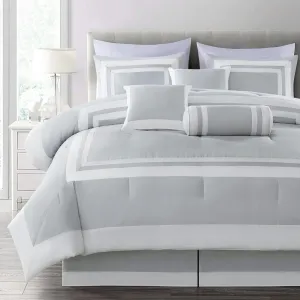 Chezmoi Collection Caprice 7-Piece Hotel Style Comforter Set - Silver/White Square Pattern Modern Color Block Bedding w/Decorative Pillows - Luxurious Lightweight All Season Bed Set, California King