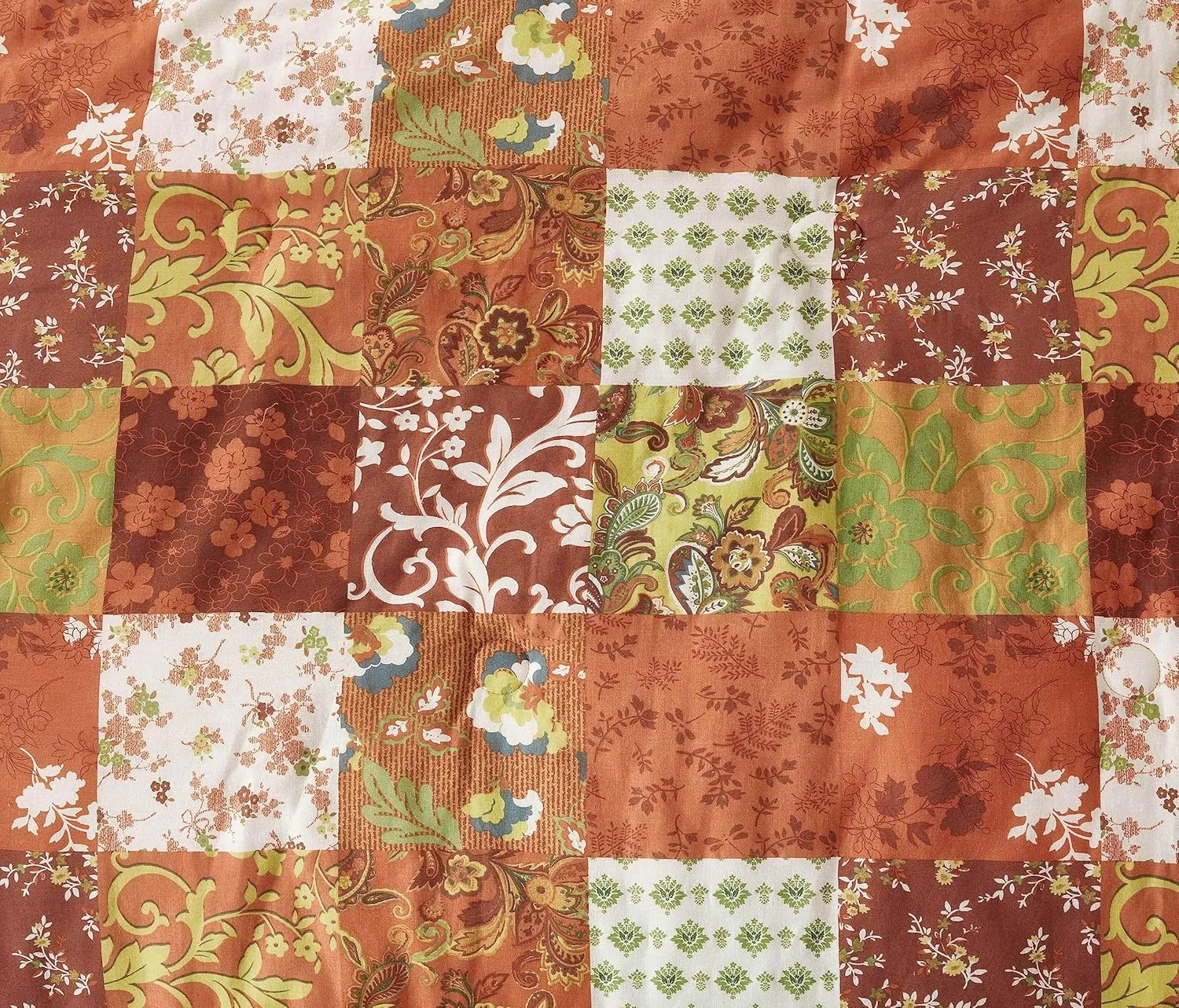 Chezmoi Collection Leilani 3-Piece Boho Washed Cotton Comforter Set Queen Size - Bohemian Bedding Set Orange Green White Floral Printed Patchwork Lightweight Comforter for All Season