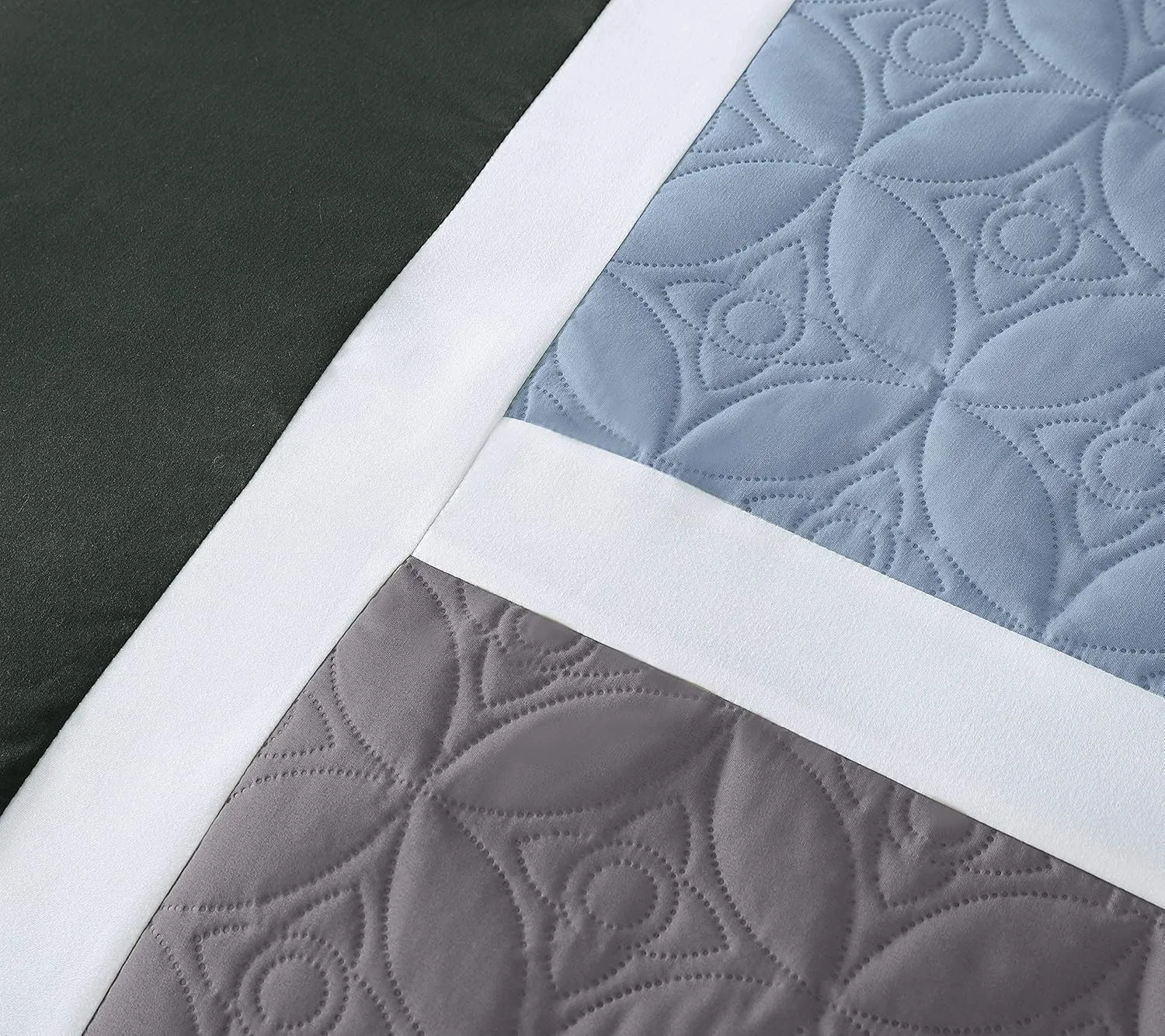Chezmoi Collection Upland 7-Piece Quilted Patchwork Comforter Set, Gray/Light Blue/Charcoal, King