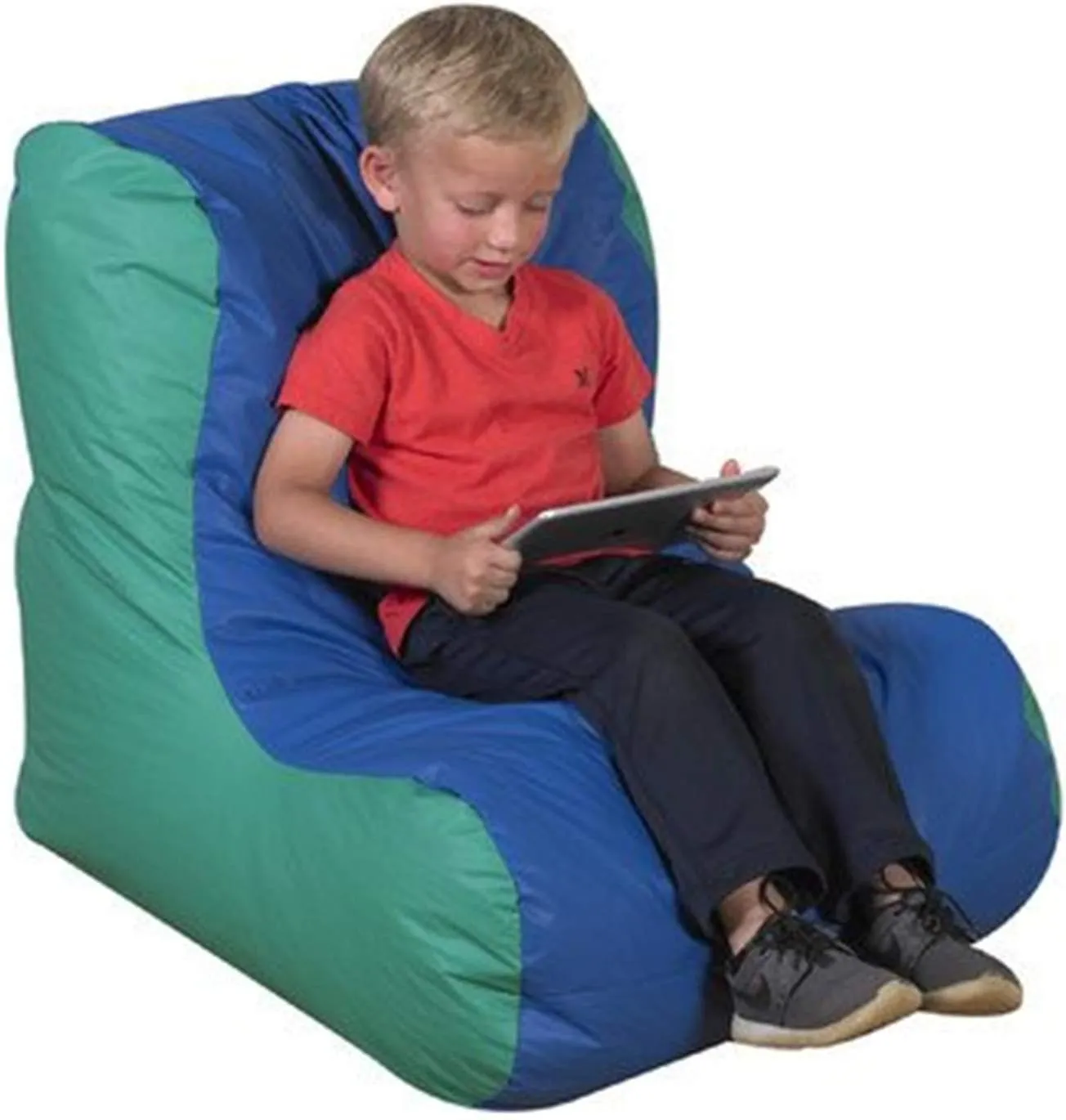 Children's Factory School Age High Back Lounger - Blue & Green Classroom Furniture (CF610-068), Single Seat/4 years 