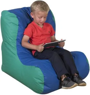 Children's Factory School Age High Back Lounger - Blue & Green Classroom Furniture (CF610-068), Single Seat/4 years 