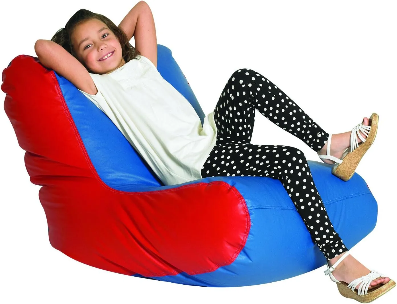 Children's Factory School Age High Back Lounger Kids Bean Bag Chair, Flexible Seating Classroom Furniture for Homeschools/Playrooms/Daycares, Blue/Red