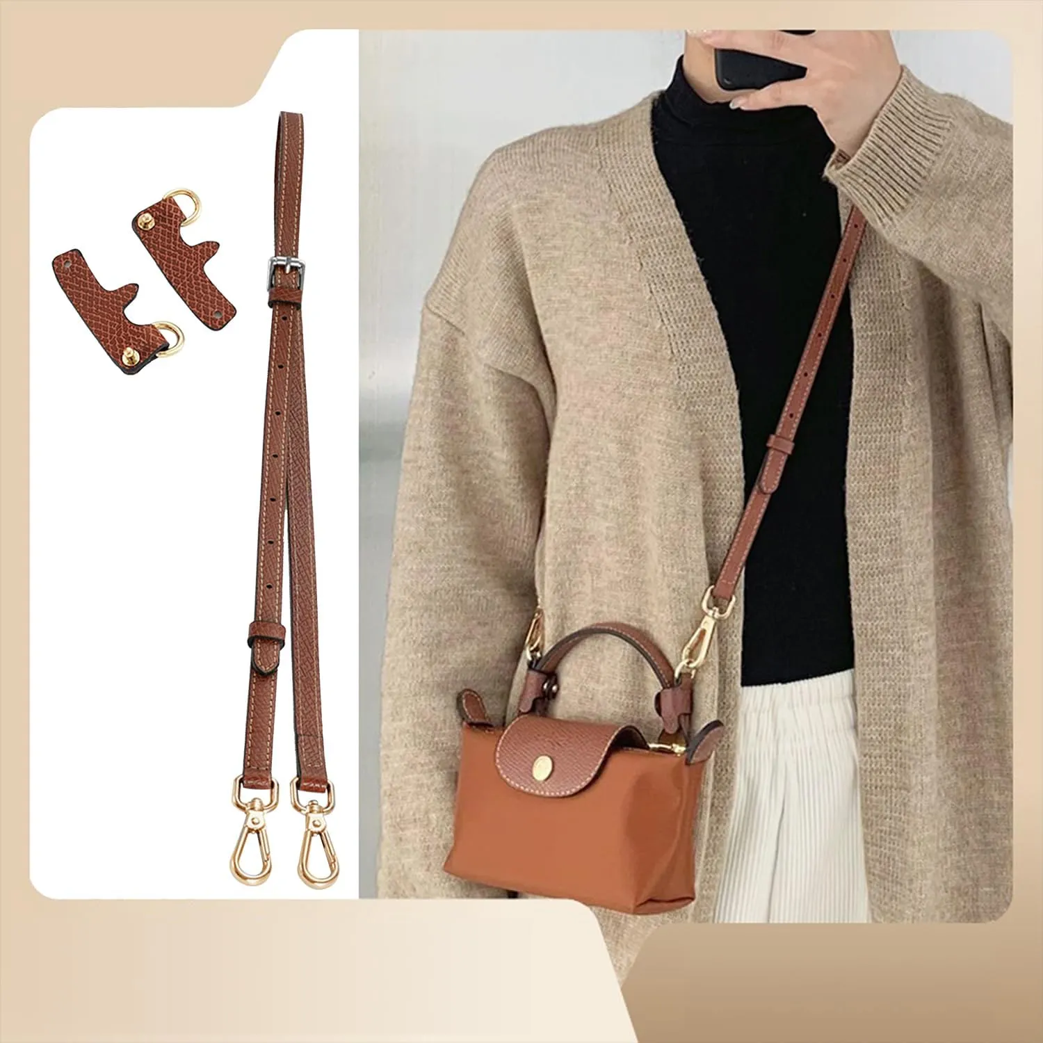 Chispee Leather Shoulder Strap Set Bag Transformation Purse Strap Extender Leather Purse Straps Replacement for Crossbody Bag (Brown Silver